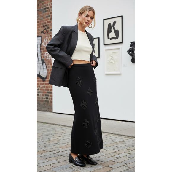 70s Beaded Wool Maxi Skirt | British Hong Kong Vintage size 14 - Picture 1 of 13